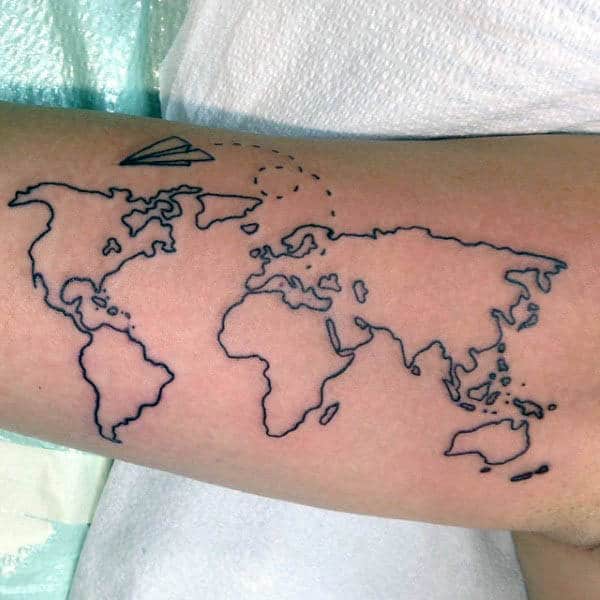 Guy's Aviation World Map Paper Airplane Tattoos Ideas