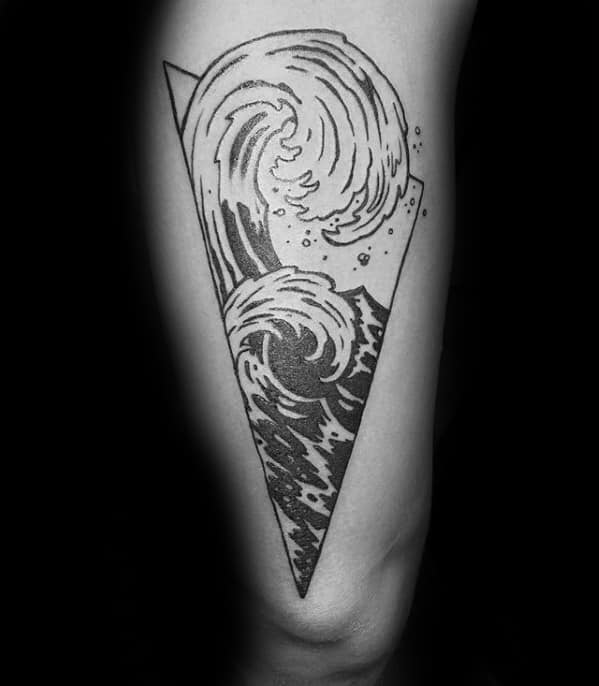 Guys Back Of Arm Ocean Wave Tattoo