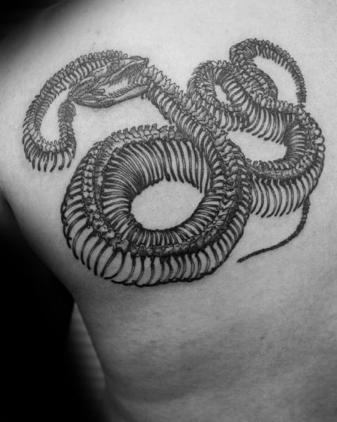 Guys Back Snake Skeleton Tattoos
