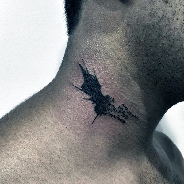 Guys Batman Symbol Neck Tattoo