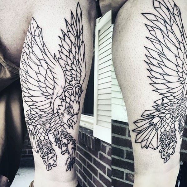 Guys Black Ink Outline Polish Eagle Leg Tattoos