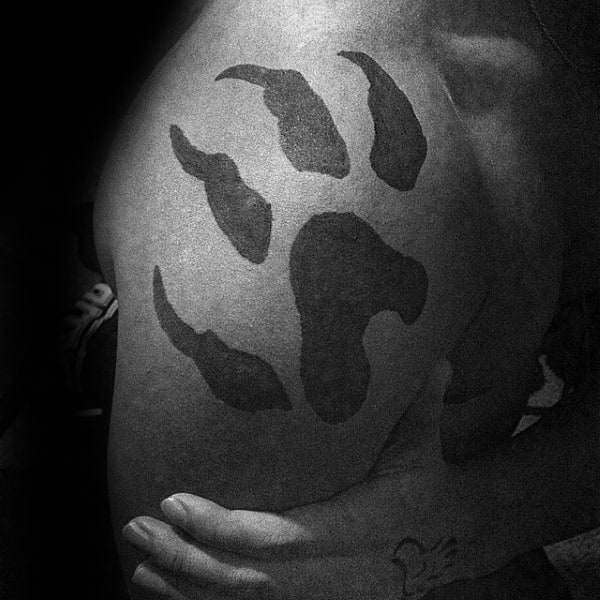 Guys Black Ink Shoulder Wolf Paw Tattoos