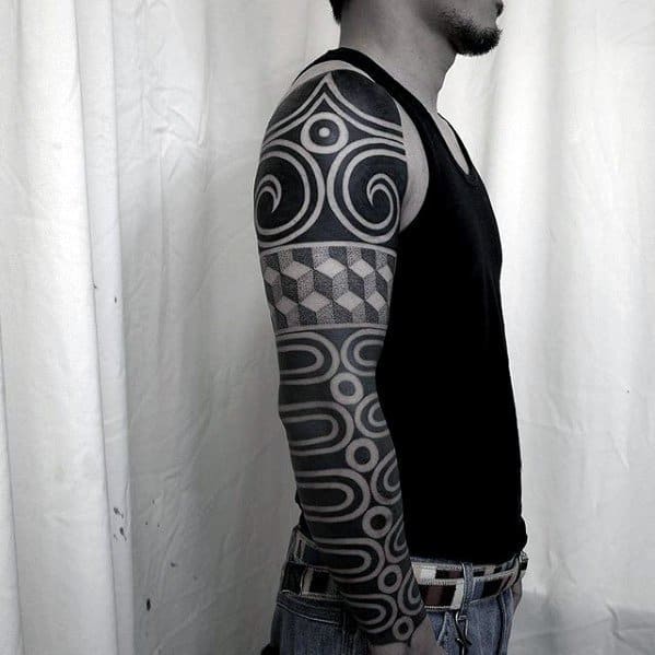 Guys Blackwork Geometric Great Full Arm Sleeve Tattoos