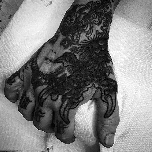 Guys Blast Over Tattoo On Hand Claw Design Ideas