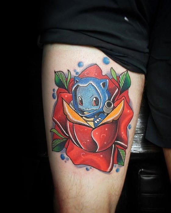 Guys Blastoise Pokemon Thigh Tattoos