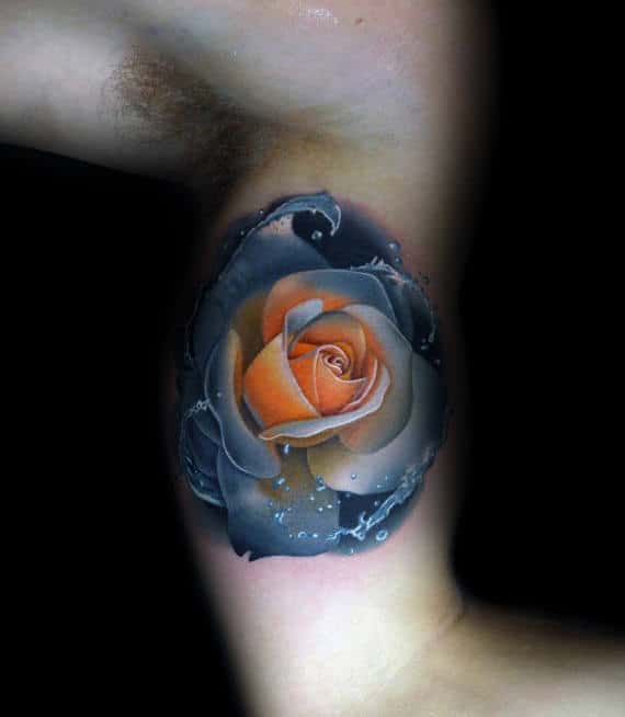 Guys Blue Water 3d Realistic Rose Flower Bicep Tattoos