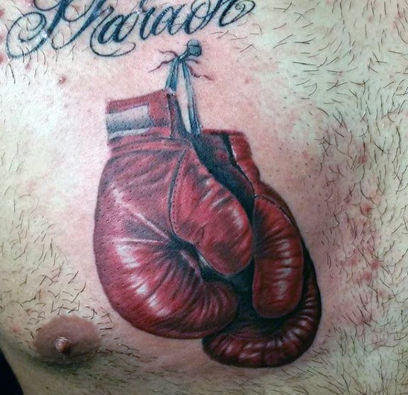 Guy's Boxing Tattoo Designs On Chest