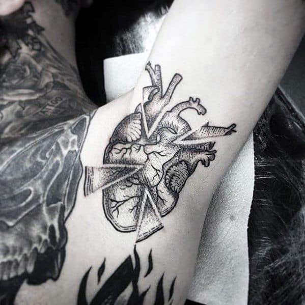 Guys Broken Heart Armpit Tattoo Deisgns