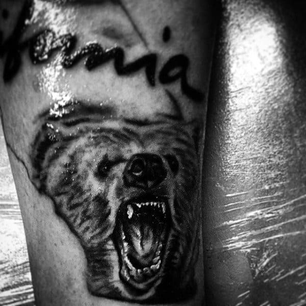 Guys California Bear Detailed Small Tattoo On Forearm