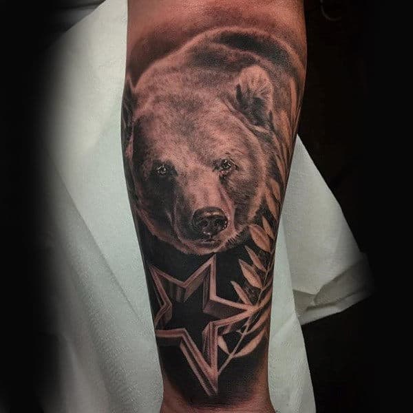 Guys California Shaded Bear Star Arm Tattoo