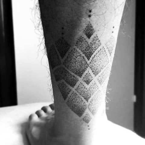 Guys Calves Dotted Grey Triangular Tattoo