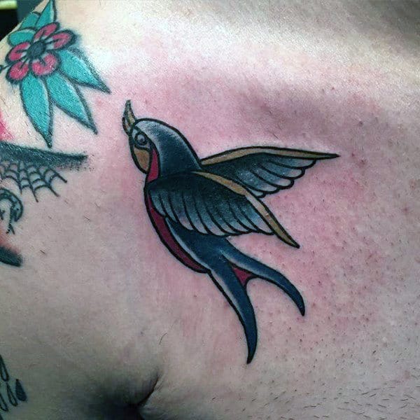 Guys Chest Pleasing Sparrow Tattoo