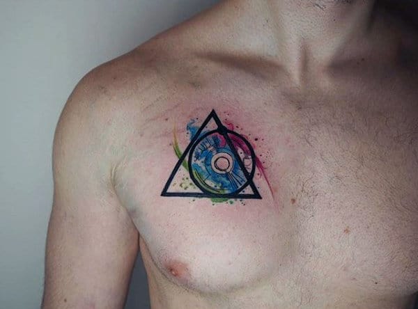 Guys Chest Small Watercolor Tattoo