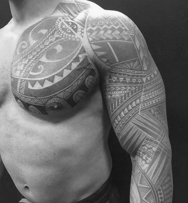 Guys Chest Tattoo Inspiration With Traditional Polynesian Style