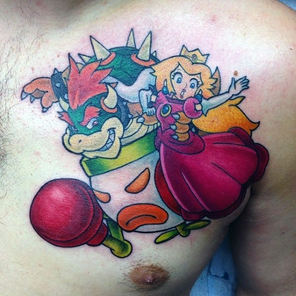 Guys Chest Tattoo Mario Bowser