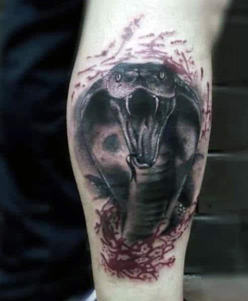 Viper Guy's Chinese Snake Tattoo On Back Of Leg Calf