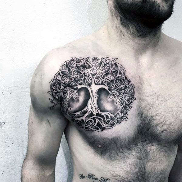 Guys Circular Tree Of Life Upper Chest Tattoos