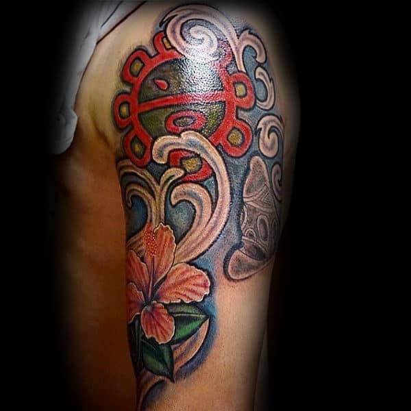 Guys Colorful Taino Upper Arm Tattoos
