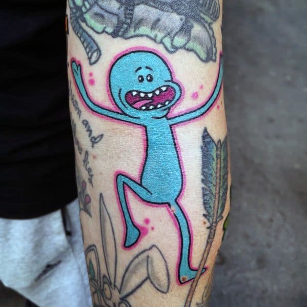 Guys Cool Mr Meeseeks With Pink Outline Traditional Old School Tattoo Ideas