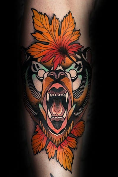 Guys Cool Neo Traditional Bear Tattoo Ideas