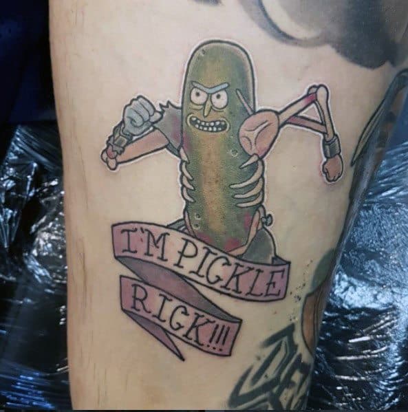 Guys Cool Pickle Rick Banner Tattoo Ideas