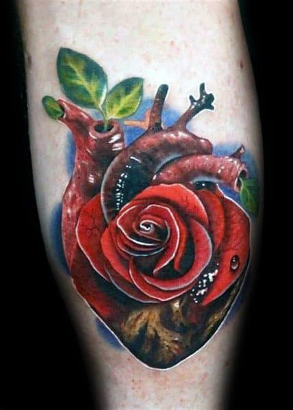 Guys Cool Rose Flower Themed 3d Heart Tattoo Ideas