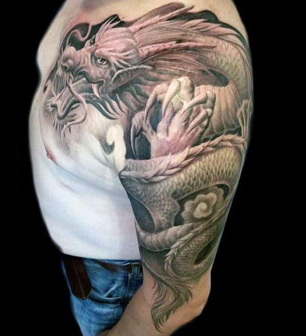 Guys Crazy 3d Dragon Half Sleeve Tattoos
