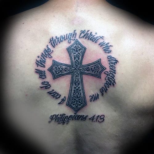 Tattoo uploaded by Kyle  philippians 4 13 script cross tattoo cross  script blackandgrey  Tattoodo