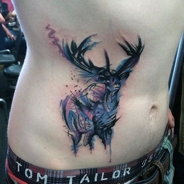 Guys Deer Antler Tattoo Designs On Stomach