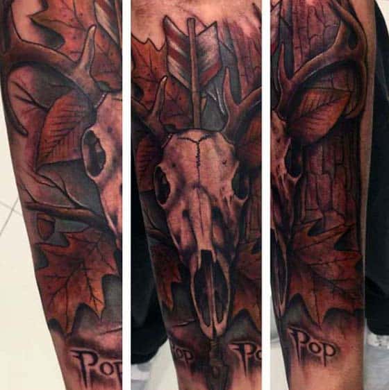 Guys Deer Skull With Arrow Guys Archery Tattoo Sleeve Design