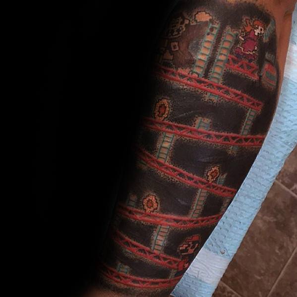 Guys Donkey Kong Tattoo Design Ideas Leg Sleeve