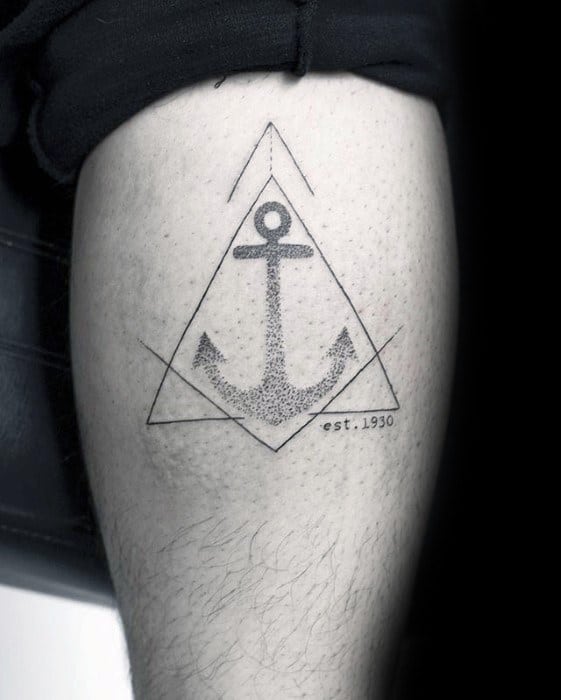 Guys Dotwork Triangle Unique Anchor Thigh Tattoo Ideas