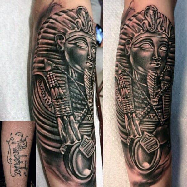Guys Egyptian Pharoah Cover Up Tattoos On Forearms