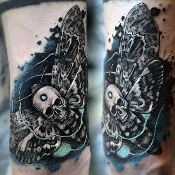 Guys Electric Watercolor Moth Tattoos