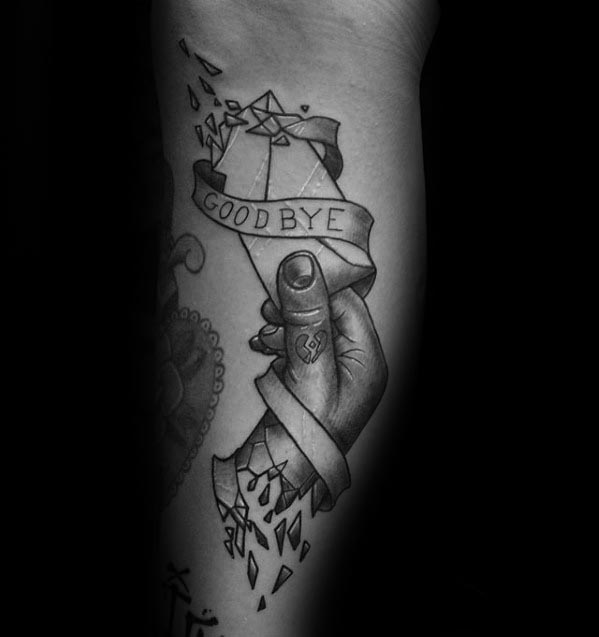 Guys Envelope Goodbye Arm Tattoo Design Ideas