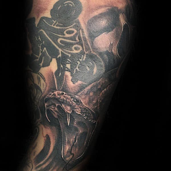 Guys Fangs Rattlesnake Arm Tattoos
