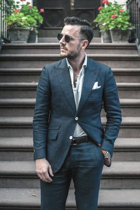 Guys Fashion How To Wear A Navy Blue Suit Without A Tie Outfits Style