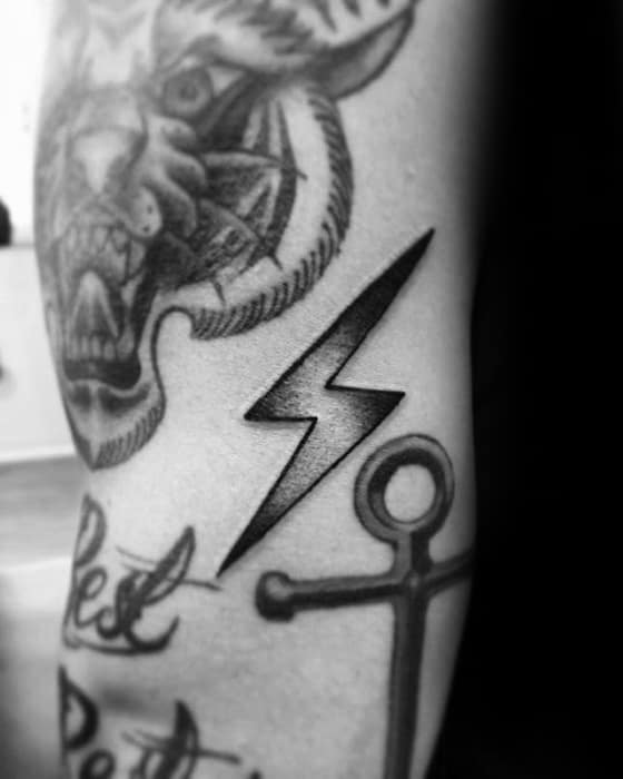 Guys Filler Shaded Lighting Bolt Arm Tattoo Deisgns