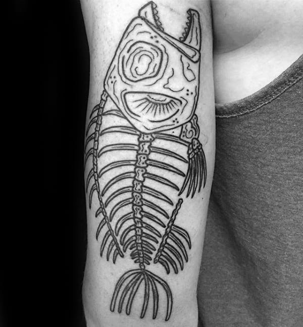 Guys Fish Skeleton Tricepp Tattoo