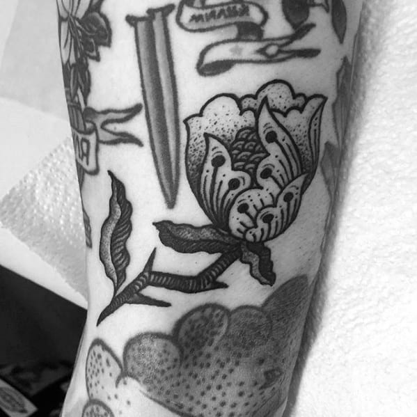 Guys Flower Black And Grey Arm Filler Tattoos