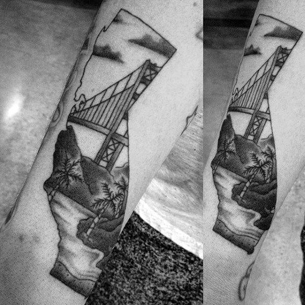Guys Forearm Golden Gate Bridge Tattoo Inspiration