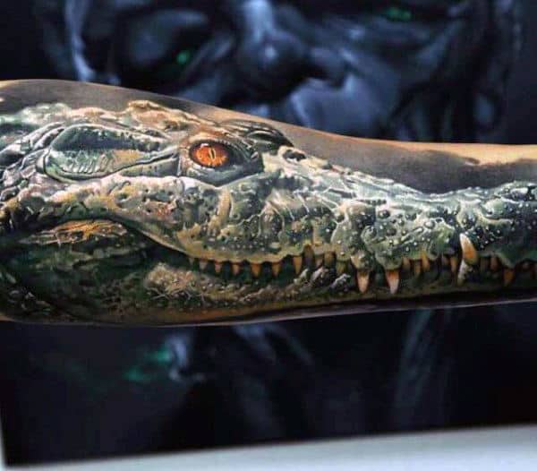 Guys Forearm Lifelike Alligator Tattoo