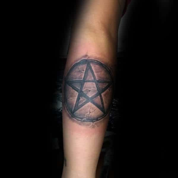 Guys Forearm Pentagram Tattoo