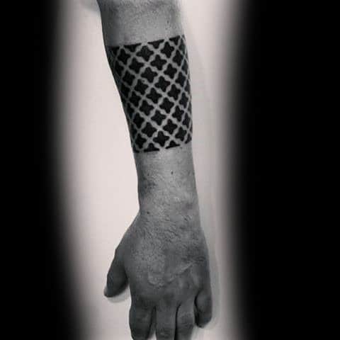 Guys Forearms Black Band Pattern Tattoo