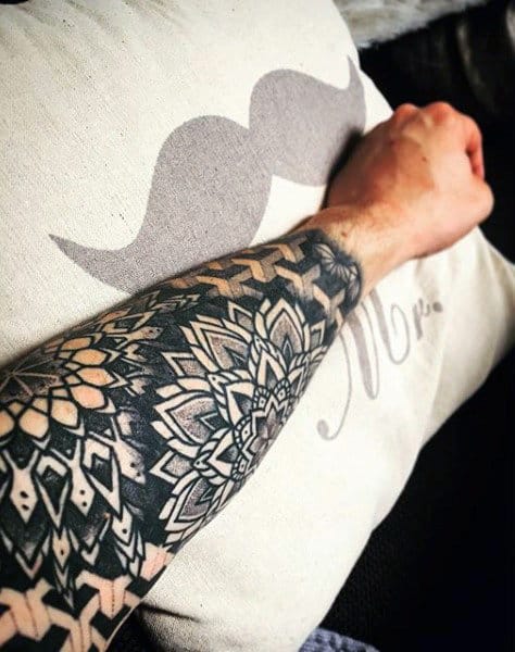 Guys Forearms Black Pattern Tattoo