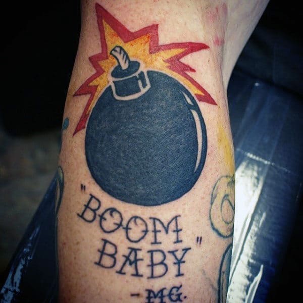 Guys Forearms Boom Blast Bomb Tattoo