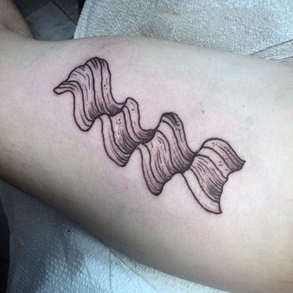 Guys Forearms Curly Bacon Tattoo Design Inspiration