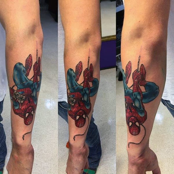 Guys Forearms Dope Spiderman Tattoo