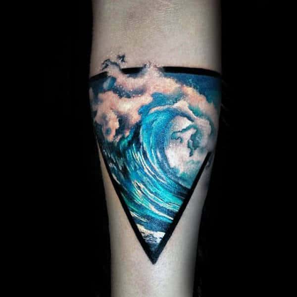 Guys Forearms Frothing White Foam Sea Surf Tattoo