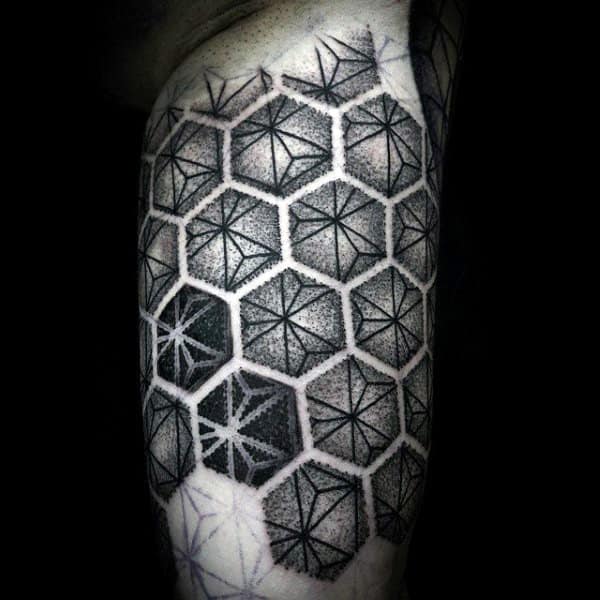 Guys Forearms Hexagonal Pattern Tattoo